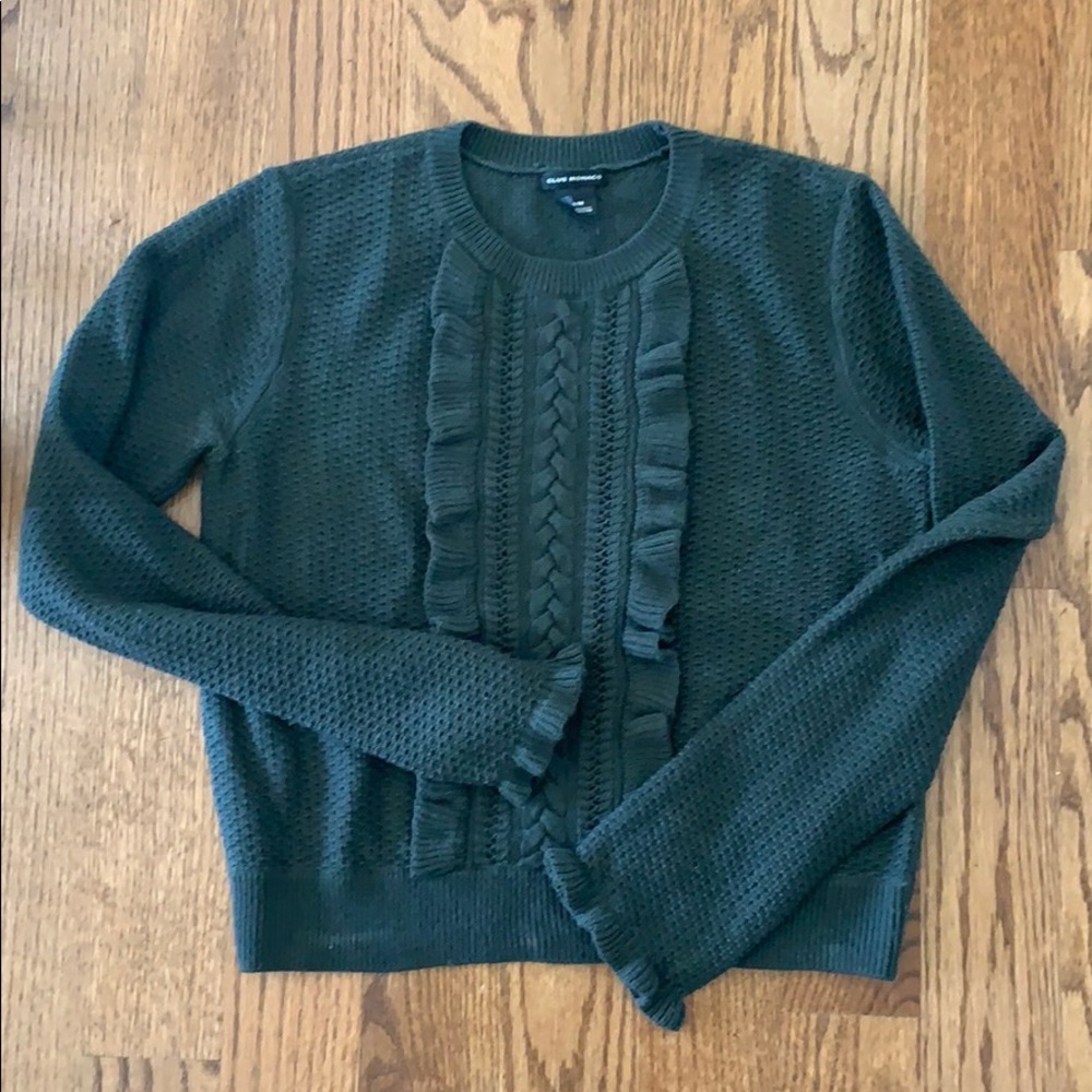 Hunter Forest Merino Wool Sweater Ruffle Detail